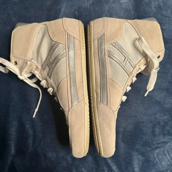 Hogan Women’s High-Top Sneakers 41 Beige-Grey Suede Silver Logo - Picture 5 of 13